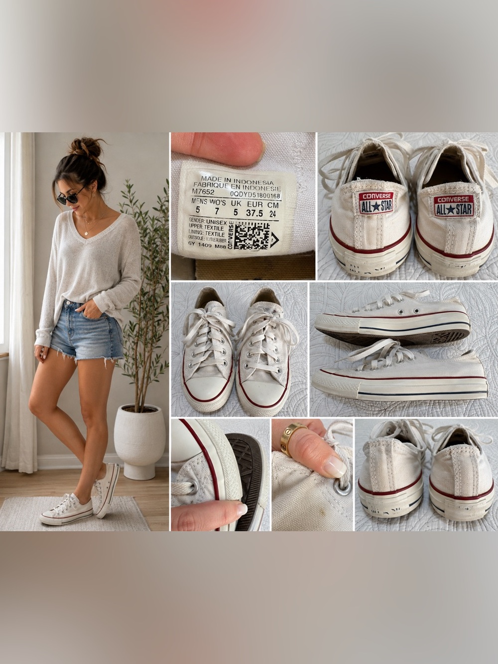 Converse Chuck Taylor All Star Low Top White Canvas Sneakers W7/ M5